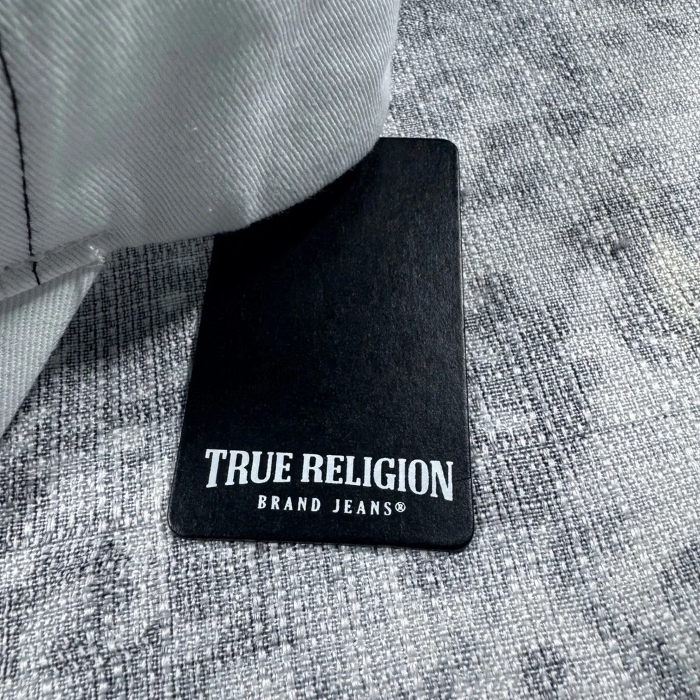 True Religion Buddha Horseshoe Cap Mens OS White Denim Patch Contrast Stitch